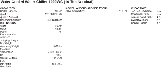 Water Cooled Water Chiller 1000WC (10 Ton Nominal)